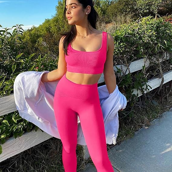 Marwa Clothing 4-Piece Workout Set for Women – Ribbed Leggings, Sports Bra, Crop Top & Jacket | Yoga & Gym Activewear Matching Outfit