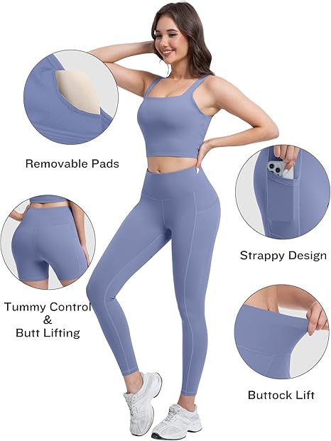 Marwa Clothing 3-in-1 Women’s Workout Set – High Waisted Leggings, Biker Shorts & Sports Bra