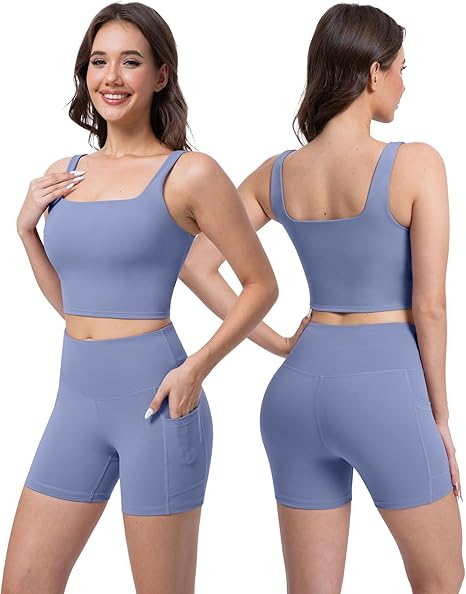 Marwa Clothing 3-in-1 Women’s Workout Set – High Waisted Leggings, Biker Shorts & Sports Bra