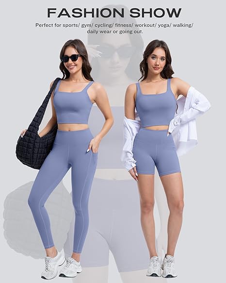 Marwa Clothing 3-in-1 Women’s Workout Set – High Waisted Leggings, Biker Shorts & Sports Bra