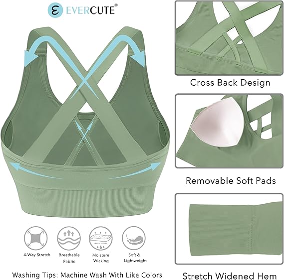 Marwa Clothing 5-Pack Strappy Sports Bras β Crossback, Seamless, Medium Support