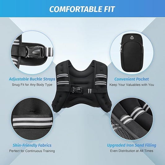 ZELUS Weighted Vest – Adjustable 6lb to 30lb with Reflective Stripe for Fitness & Training | Marwa Clothing