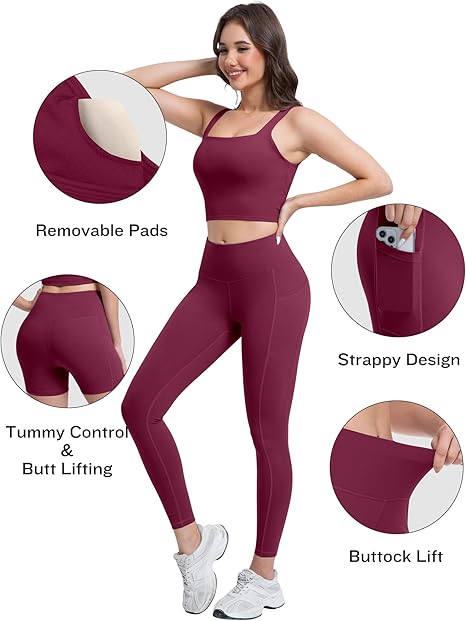 Marwa Clothing 3-in-1 Women’s Workout Set – High Waisted Leggings, Biker Shorts & Sports Bra