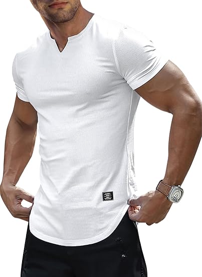 Marwa Clothing Men’s Slim Fit V-Neck Henley T-Shirt – Gym & Workout Athletic Tee