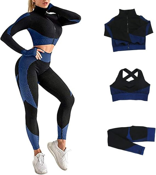 Premium 3-Piece Seamless Workout Sets – Women’s Gym & Sportswear