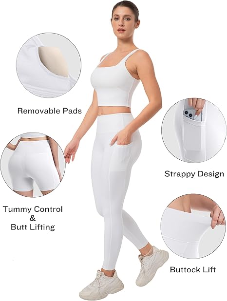 Marwa Clothing 3-in-1 Women’s Workout Set – High Waisted Leggings, Biker Shorts & Sports Bra