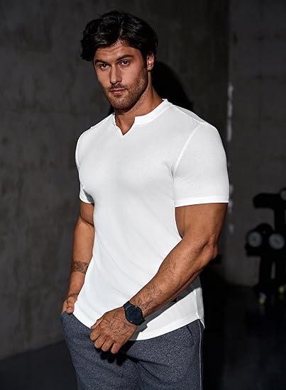 Marwa Clothing Men’s Slim Fit V-Neck Henley T-Shirt – Gym & Workout Athletic Tee