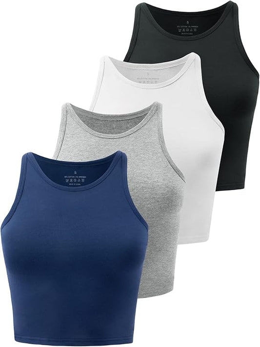 Crop Tops For Women Workout Cropped Tank Top High Neck Camisole Yoga Shirts Athletic Undershirts 4 Pack