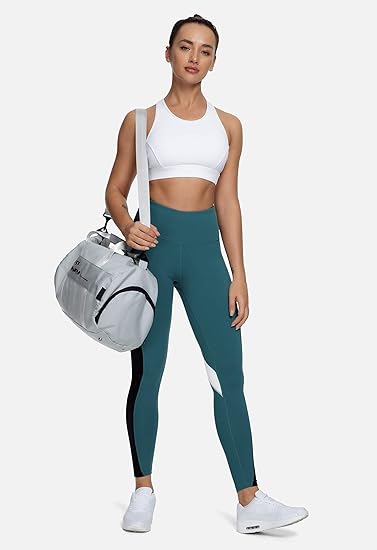 QUEENIEKE Women Yoga Pants Color Blocking Mesh Workout Running Leggings Tights