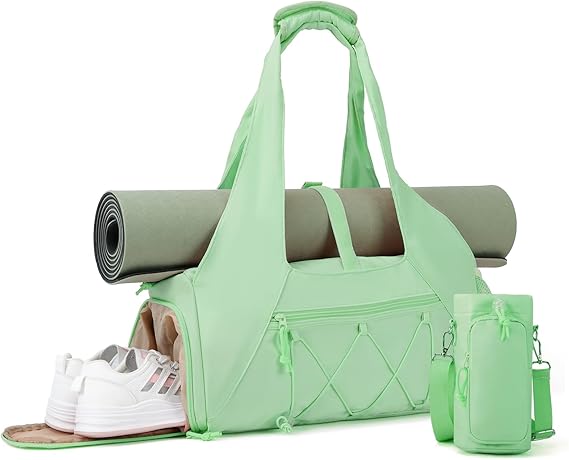 Gym Bag for Women, Yoga Mat Bag with Shoe Compartment and Wet Pocket, Sport Yoga Gym Bag with Yoga Strap, Carryall Yoga Tote Bag