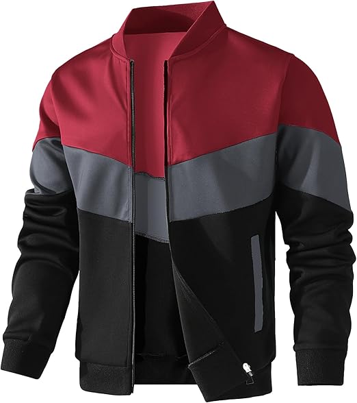 Mens Lightweight Jacket Casual Bomber Jacket Color Block Varsity Coat