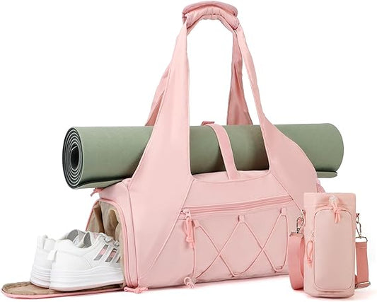 Gym Bag for Women, Yoga Mat Bag with Shoe Compartment and Wet Pocket, Sport Yoga Gym Bag with Yoga Strap, Carryall Yoga Tote Bag