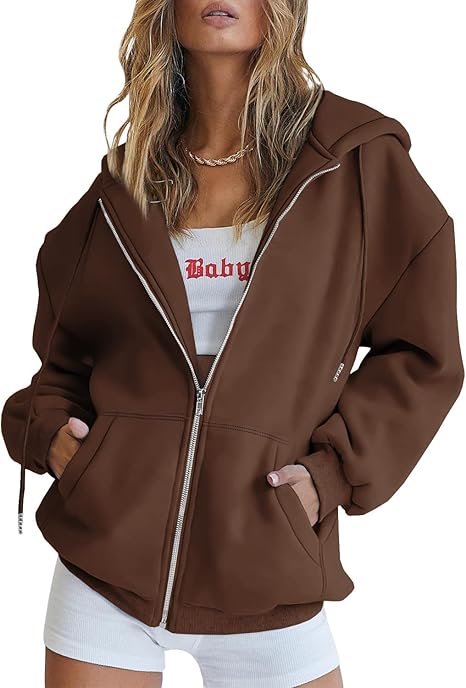 Trendy Queen Womens Zip Up Hoodies Oversized Sweatshirts Fall School Fashion Outfits Casual Jackets 2025 Winter Clothes