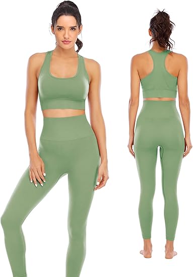 Workout Sets for Women 2 Piece High Waisted Seamless Leggings with Padded Stretchy Sports Bra Sets Gym Clothes