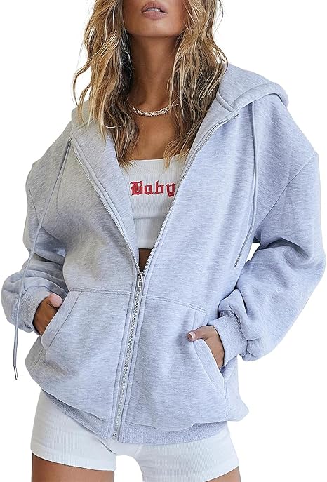 Trendy Queen Womens Zip Up Hoodies Oversized Sweatshirts Fall School Fashion Outfits Casual Jackets 2025 Winter Clothes