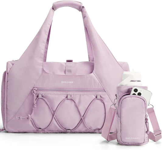 BAGSMART Gym Bag for Women, Lightweight Duffel with Shoe Compartment, Tote Bag with Wet Pocket for Yoga Travel, Pink