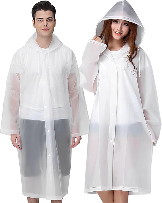 Rain Ponchos for Adults Reusable, 2 Pcs Raincoats Emergency for Women Men with Hood and Drawstring