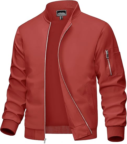 Men's Bomber Jacket Lightweight Casual Windbreaker Spring Fall Zip Up Coat with 5 Pocket