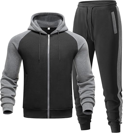 Men’s 2-Piece Tracksuit Set – Zip-Up Hoodie & Joggers | Athletic, Casual Outfit with Pockets