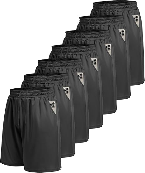 7 Pack Mens Athletic Shorts - Gym Basketball Running Workout Quick Dry Black Shorts with Pockets for Casual Performance