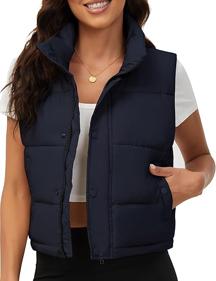 Womens Puffer Vest Sleeveless Puffy Cropped Vests Stand Collar Vest Lightweight Bubble Quilted Vests Trendy 2025