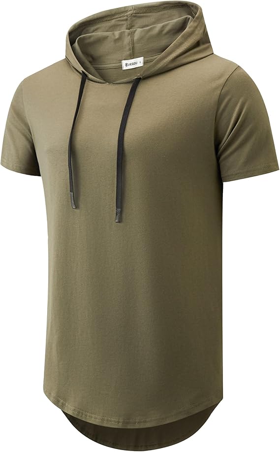 Men's Hooded T-Shirt 190GSM 100% Cotton Soft Streetwear Longline Tee- Breathable Hip Hop Pullover - Pre-Shrunk