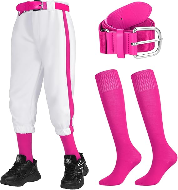 3 Pcs Baseball Combo Set, Knicker Softball Pants, Softball Socks, Baseball Belts for Boys and Girls