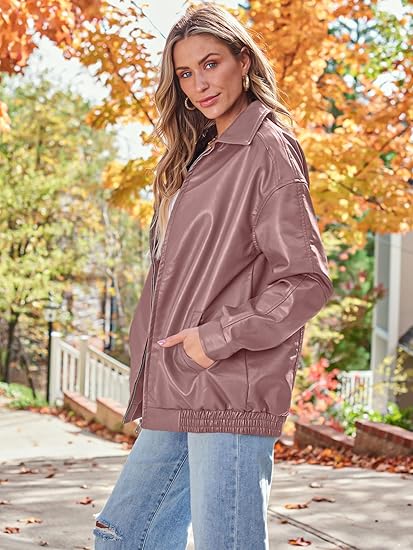 Womens Oversized Leather Jackets Faux Suede Fall Fashion Motorcycle Coats Winter Outfits Clothes Y2k Tops