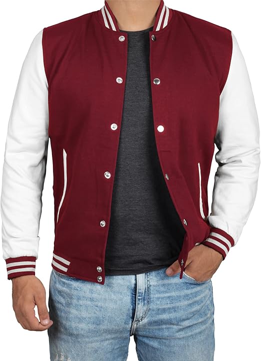 Varsity Jacket Men - High School Letterman Bomber Style Fleece Baseball Jackets For Mens