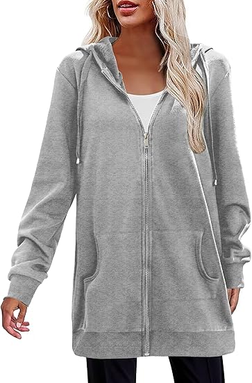 Zeagoo Zip Up Hoodies For Women Long Sleeve Oversized Sweatshirts Casual Lightweight Fleece Jackets With Pockets