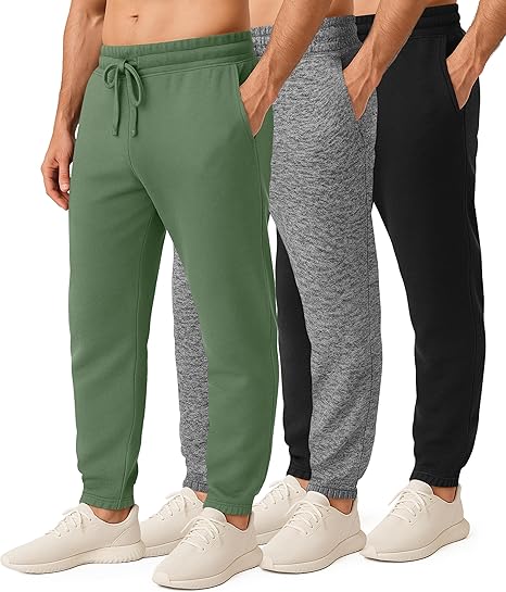 3 Pack: Men's Fleece Elastic Bottom Jogger Sweatpants with Pockets (Available in Big & Tall)