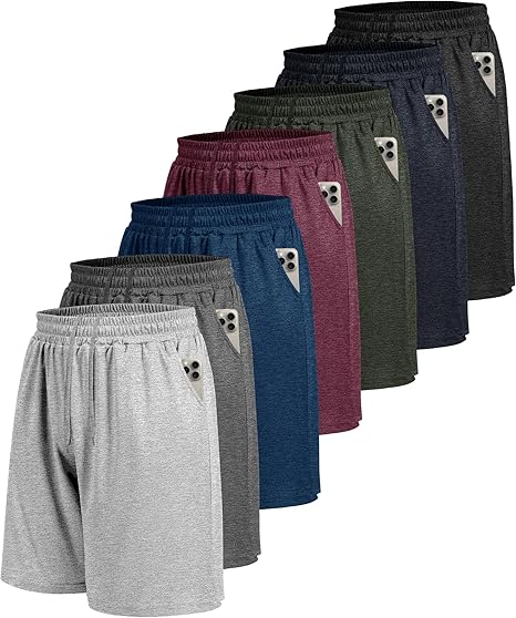 7 Pack Mens Athletic Shorts - Gym Basketball Running Workout Quick Dry Black Shorts with Pockets for Casual Performance