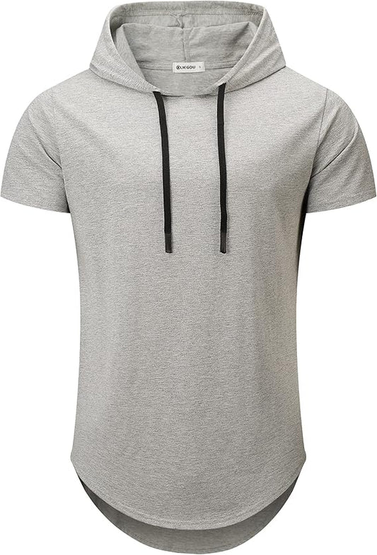 Men's Hooded T-Shirt 190GSM 100% Cotton Soft Streetwear Longline Tee- Breathable Hip Hop Pullover - Pre-Shrunk