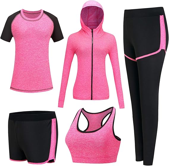 5pcs Workout Outfits for Women Athletic Sets Sport Suits Yoga Gym Fitness Exercise Clothes Jogging Tracksuits