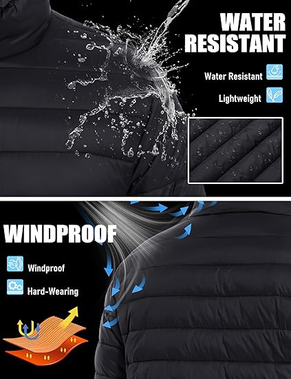 Men's Lightweight Puffer Jacket Winter Quilted Puffy Jackets Warm Water-Resistant Windproof Insulated Coats