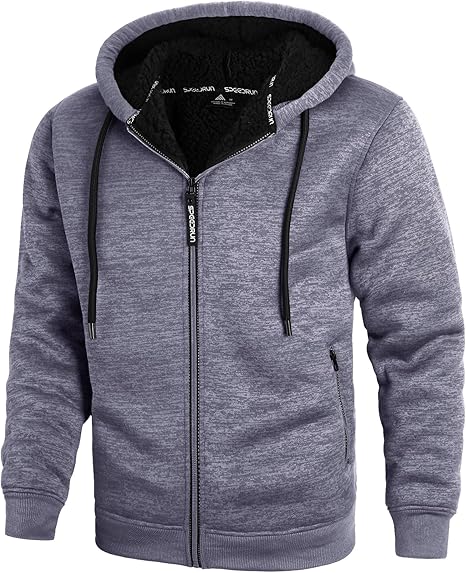 Men's Zip Up Hoodie Heavyweight Winter Sweatshirt Fleece Sherpa Lined Warm Jacket