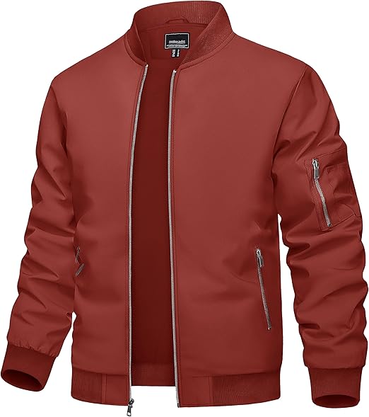 Men's Bomber Jacket Lightweight Casual Spring Fall Windbreaker Zip Up Coat with Pocket