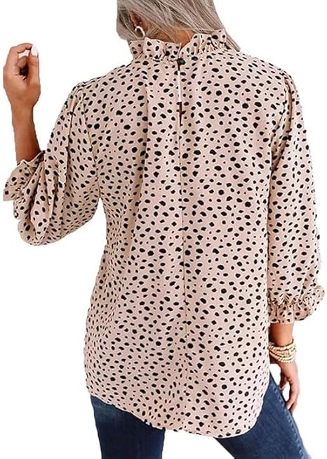 Avanova Women Polka Dot Long Sleeve Blouse – Mock Neck Ruffle Top | Marwa Clothing