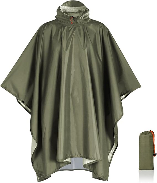 Hooded Rain Poncho for Adults Waterproof Lightweight Rain Coat for Men Women Reusable Rain Jacket for Emergency Outdoor
