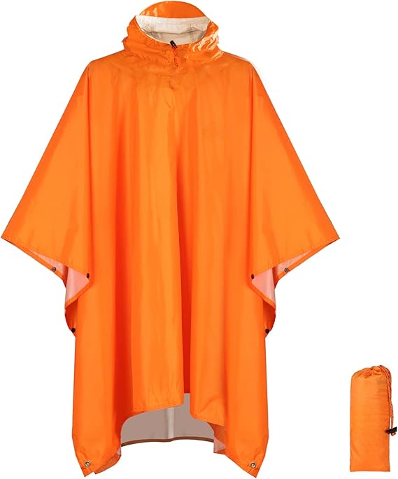 Hooded Rain Poncho for Adults Waterproof Lightweight Rain Coat for Men Women Reusable Rain Jacket for Emergency Outdoor