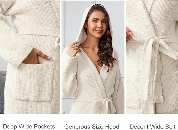 MH MYLUNE HOME Women’s Plush Robe – Ultra Soft Fuzzy Spa Bathrobe with Pockets | Cozy Calf-Length Loungewear