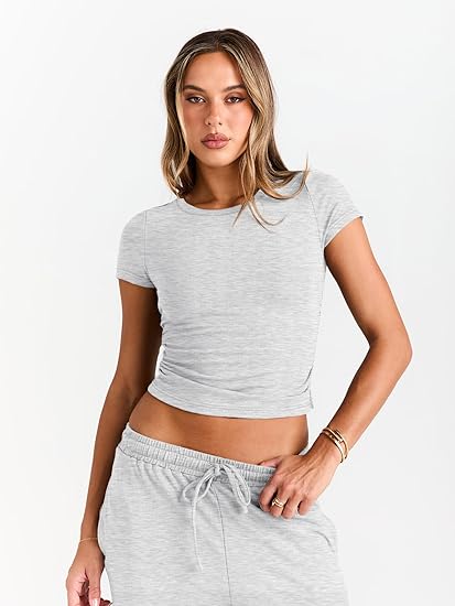 Trendy Queen Women’s 2-Piece Summer Sweatsuit – Wide Leg Pants & Side-Ruched Crop Top | Marwa Clothing