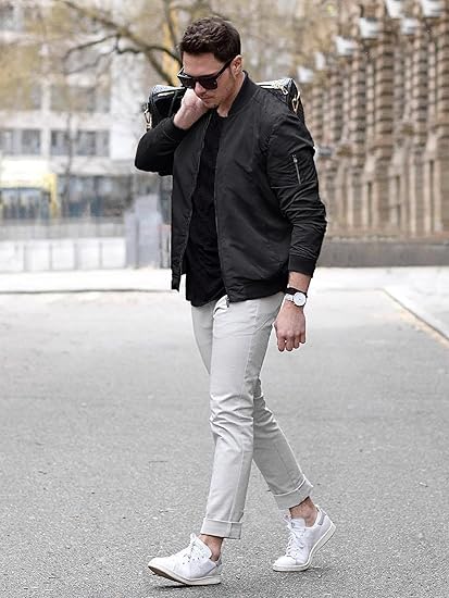 Men's Bomber Jacket Lightweight Casual Spring Fall Windbreaker Zip Up Coat with Pocket