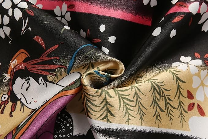 Women’s Floral Satin Kimono Robe – Long Silky Bathrobe & Loungewear | Elegant Printed Sleepwear by Marwa Clothing