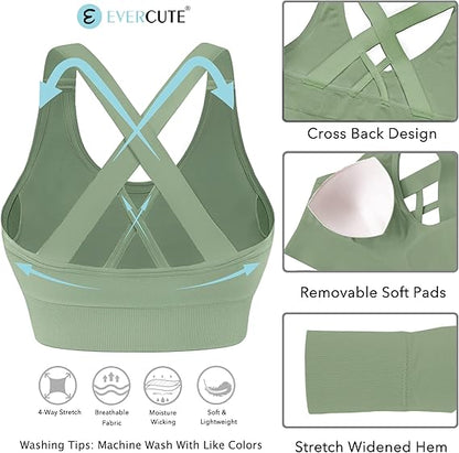 Marwa Clothing 5-Pack Strappy Sports Bras – Crossback, Seamless, Medium Support