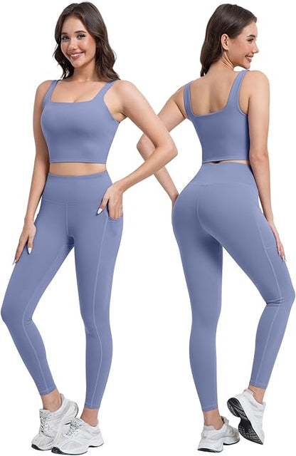 Marwa Clothing 3-in-1 Women’s Workout Set – High Waisted Leggings, Biker Shorts & Sports Bra