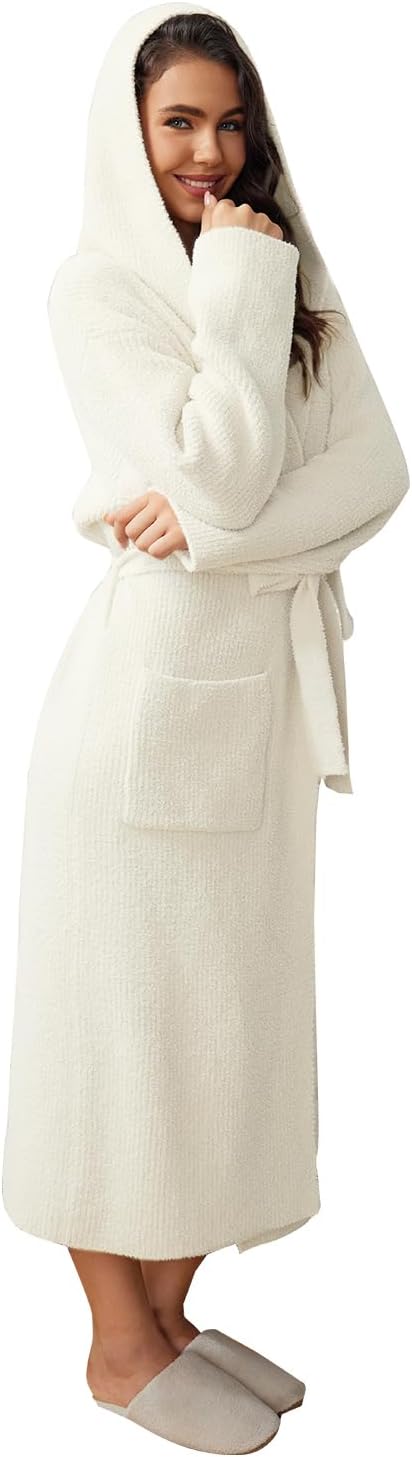 MH MYLUNE HOME Women’s Plush Robe – Ultra Soft Fuzzy Spa Bathrobe with Pockets | Cozy Calf-Length Loungewear