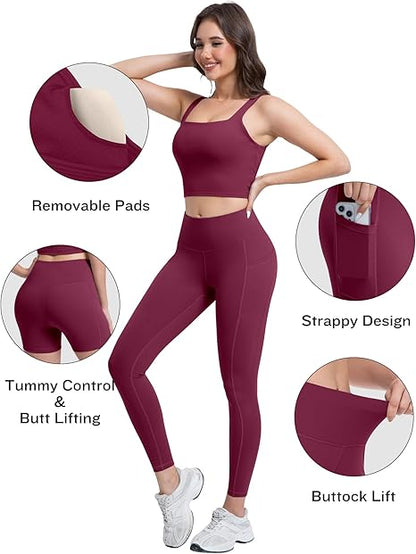 Marwa Clothing 3-in-1 Women’s Workout Set – High Waisted Leggings, Biker Shorts & Sports Bra