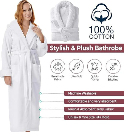 Unisex Cotton Terry Bathrobe – Shawl Collar Spa Robe for Men & Women | One Size Absorbent Long wear