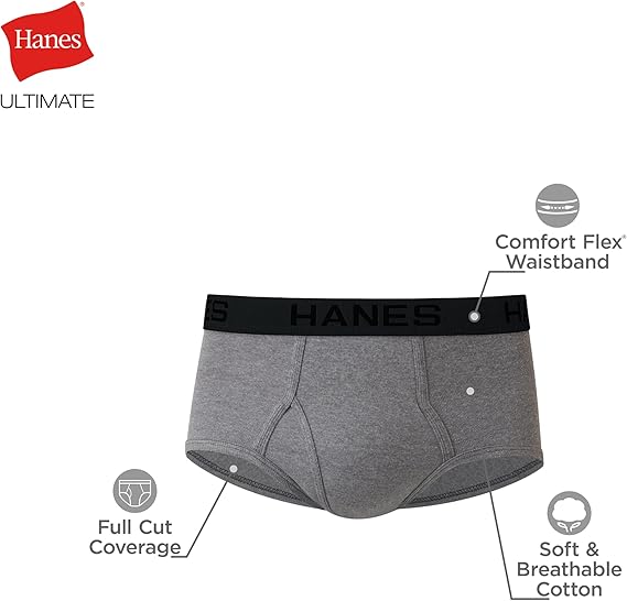 Hanes Ultimate Men's Briefs Pack, 7 Pairs, Cool & Breathable Cotton Underwear, Moisture Wicking